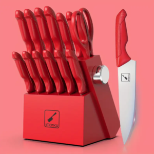 14-Piece Imarku Red Kitchen Knife Set – Japanese Stainless Steel with Non-Slip Handles