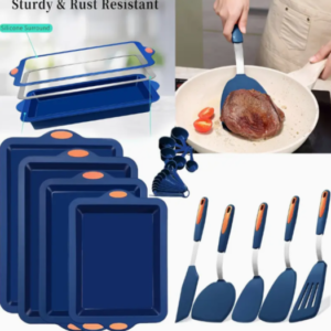 26-Piece Navy Silicone Bakeware Set – Nonstick Pans, Spatulas, Measuring Cups with reinforced Frame