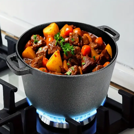 Screenshot 2025-01-29 7.10.39 PM Dual-Purpose Cast Iron Dutch Oven Set – 5.1 Quart Pot & 1.9 Quart Skillet Lid with Silicone Handles