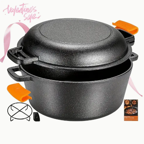 Screenshot 2025-01-29 7.11.09 PM Dual-Purpose Cast Iron Dutch Oven Set – 5.1 Quart Pot & 1.9 Quart Skillet Lid with Silicone Handles - Image 9