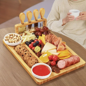 Elegant Bamboo Charcuterie Board Set – Cheese and Snack Tray , Amazing Gift Idea