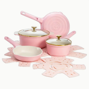 10-Piece Pink Ceramic Nonstick Stainless Steel Frying Pans Saucepans