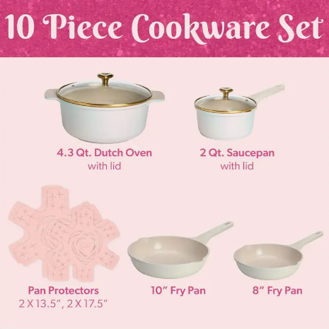 Screenshot 2025-01-30 12.09.37 AM 10-Piece Pink Ceramic Nonstick Stainless Steel Frying Pans Saucepans - Image 4