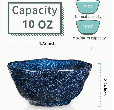 Screenshot 2025-01-30 4.06.27 PM 10 Ounce Blue Ceramic Soup and Dessert Bowl Set of 6 - Oven, Microwave, And Dishwasher Safe - Image 3