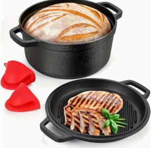 KUTIME 2-in-1 Black Enameled Cast Iron Dutch Oven, 5.5QT Pot & 2.5QT Skillet Lid, Oven Safe and Nonstick Screenshot 2025 02 22 1.10.56 AM 300x293