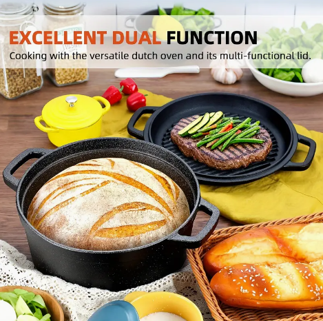 Screenshot 2025-02-22 1.11.22 AM KUTIME 2-in-1 Black Enameled Cast Iron Dutch Oven, 5.5QT Pot & 2.5QT Skillet Lid, Oven Safe and Nonstick - Image 4