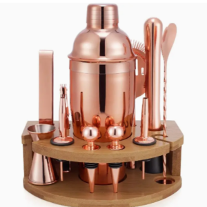 12-Piece Rose Gold Bartender Kit with Bamboo Stand – 25oz Cocktail Shaker Set & Bar Tools for Home Mixology