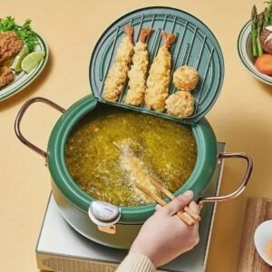 Dark Green Tempura Stainless Steel Deep Fryer with Thermometer & V-Spout