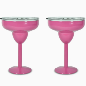 2-Pack Pink 10oz Insulated Margarita Tumblers – Stainless Steel, Double-Wall Cocktail Glasses with Lids for Parties, Vacations, & Outdoor Fun