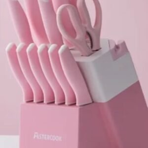 Astercook Pink Kitchen Knife Set – 14 or 27 Pieces with Built-In Sharpener, Dishwasher Saf