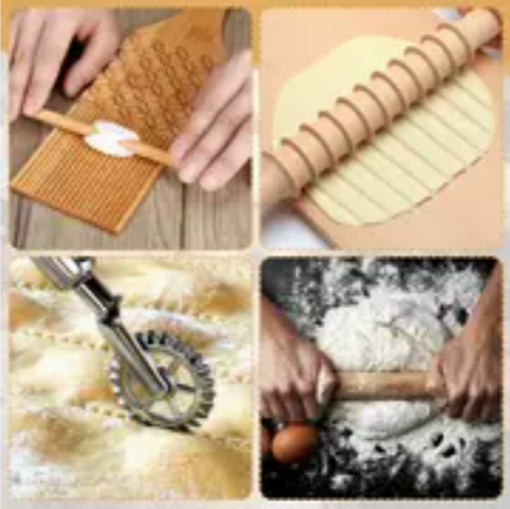 Screenshot 2025-04-07 10.34.33 PM 14-Piece Pasta Making Tool Set – Includes Wooden Dough Cutter, Ravioli Stamps, Drying Rack, Rolling Pin & More