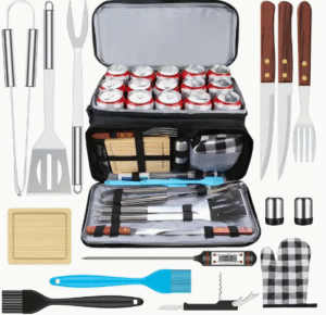 15 Piece BBQ Grill Tool Set with Insulated Cooler Bag – Heavy-Duty Stainless Steel Grilling Accessories for Camping, Smoking, Tailgating & Outdoor Cooking