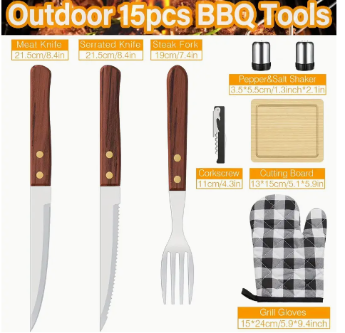 Screenshot 2025-06-10 10.22.35 PM 15 Piece BBQ Grill Tool Set with Insulated Cooler Bag – Heavy-Duty Stainless Steel Grilling Accessories for Camping, Smoking, Tailgating & Outdoor Cooking - Image 6