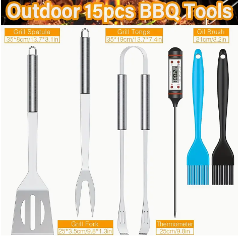 Screenshot 2025-06-10 10.22.42 PM 15 Piece BBQ Grill Tool Set with Insulated Cooler Bag – Heavy-Duty Stainless Steel Grilling Accessories for Camping, Smoking, Tailgating & Outdoor Cooking - Image 5