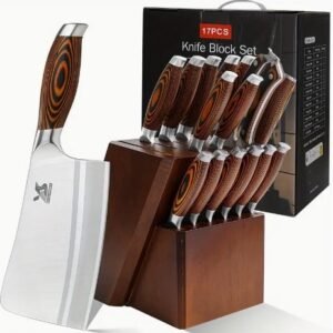 17-Piece German Stainless Steel Chef Knife Set with Block